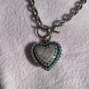 Tarina Tarantino Silver and Green Heart Necklace